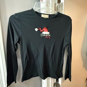 Black Long Sleeve Top with Santa Hat Design
